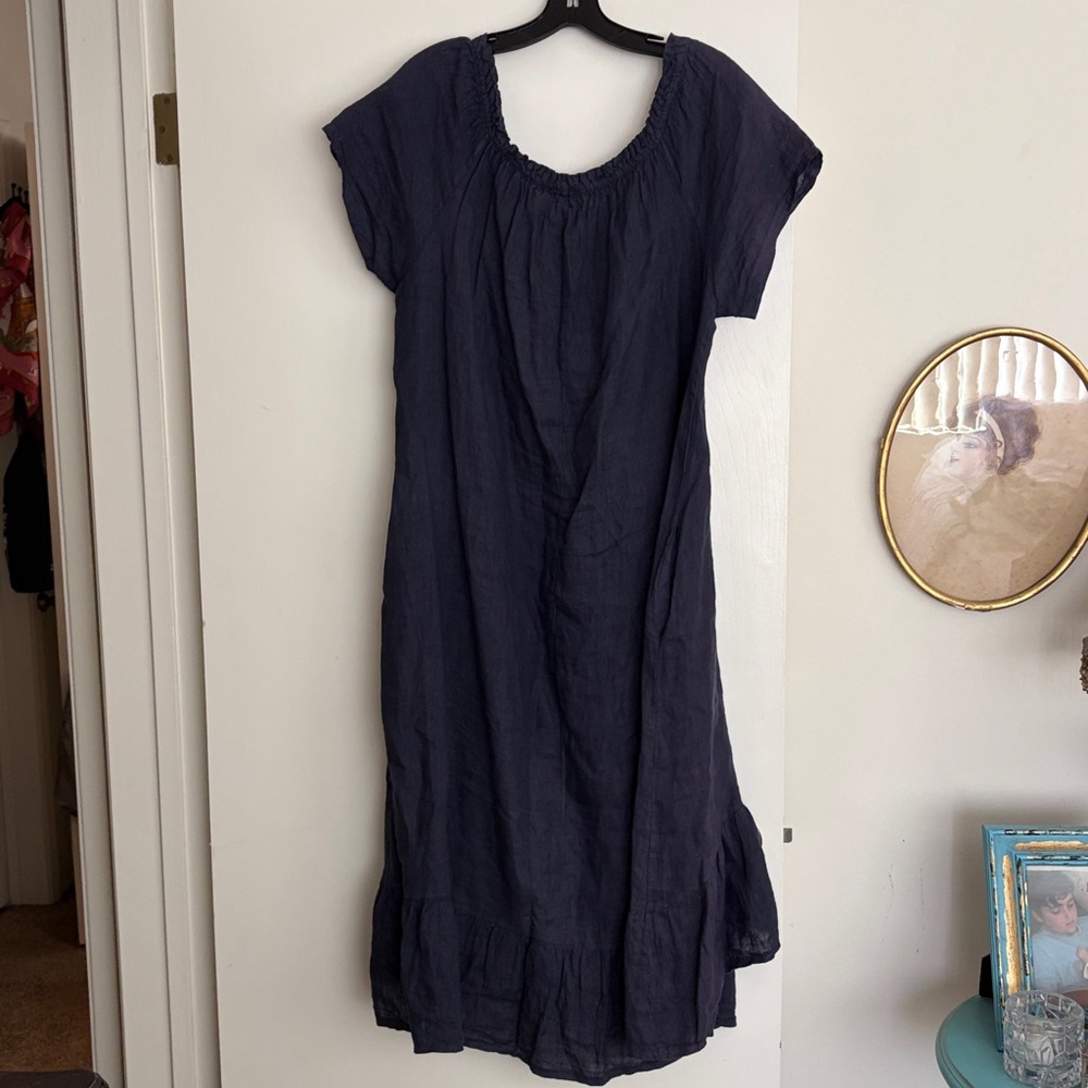Women’s Navy Blue Smocked Neck Casual Dress - Picture 4 of 4